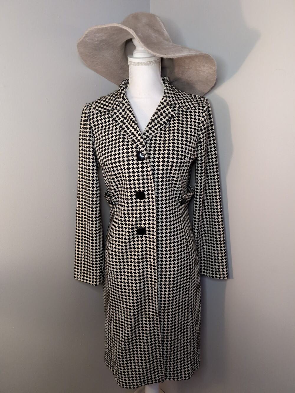 Julian Taylor Houndstooth Longline Blazer Jacket Size 8 Old Money